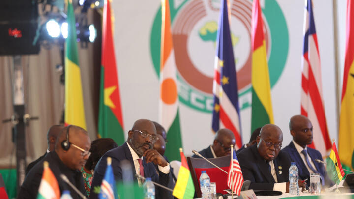 West African leaders react during the 64th Economic Community of West African States (ECOWAS) Head of States and Government ordinary session in Abuja on December 10, 2023.