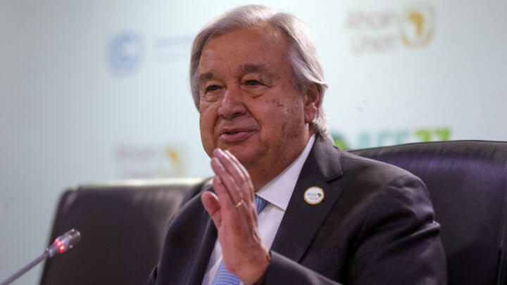 UN Secretary-General Antonio Guterres speaks during the Africa Climate Summit at the Kenyatta International Conference Center in Nairobi, Kenya Tuesday, September 5, 2023.