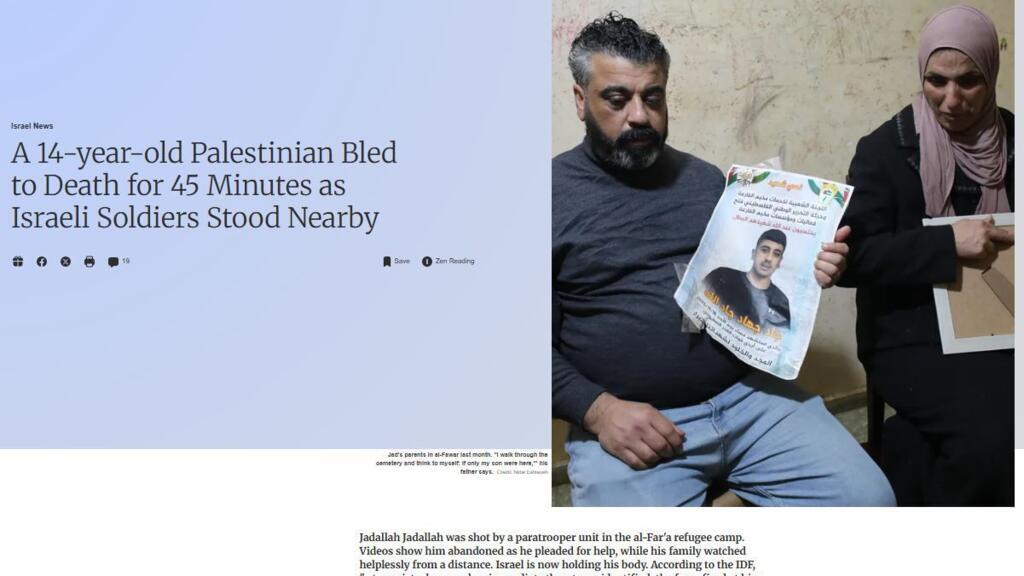 "Quand des soldats israéliens laissent agoniser sous leurs yeux un enfant palestinien"