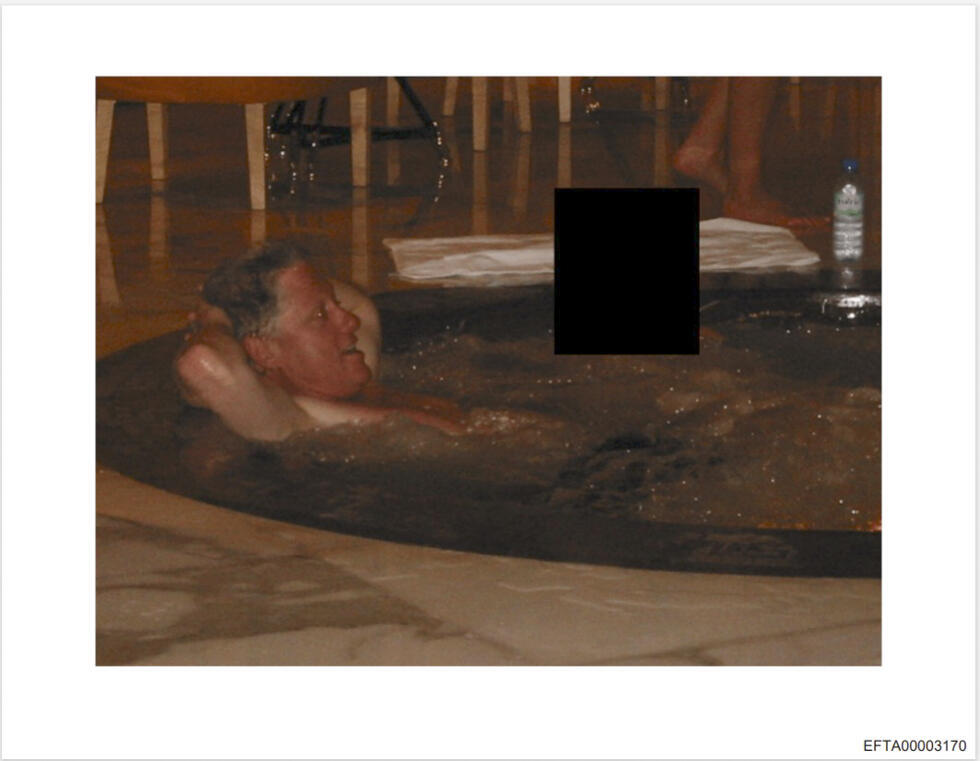 This photo provided by the US Justice Department on December 19, 2025 shows an undated picture of former US president Bill Clinton in a jacuzzi at an undisclosed location.