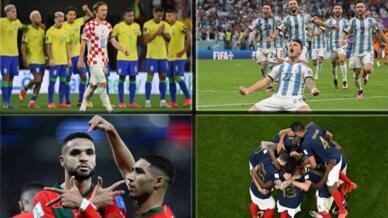 Croatia, Argentina, France and Morocco (clockwise from top left) will be taking part in this year's World Cup semi-finals.
