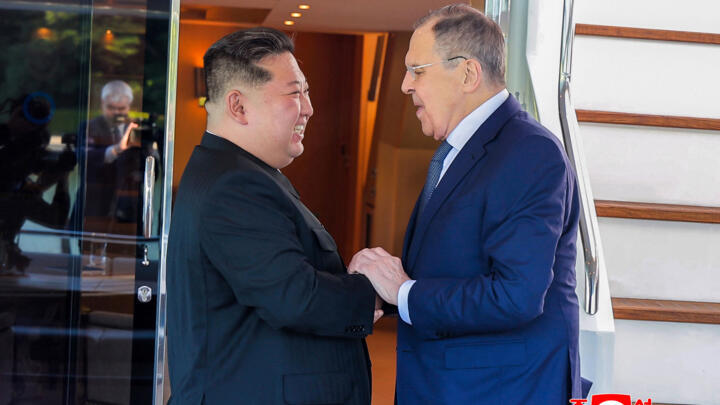 North Korean leader Kim Jong Un meeting with Russian Foreign Minister Sergei Lavrov in Wonsan, North Korea on July 13, 2025.