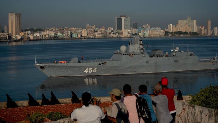 File photo: A Russian frigate is seen in the port of Havana on June 24, 2019. Four Russian ships are en route to Cuba for a military exercise and are expected to arrive in the country next week. 