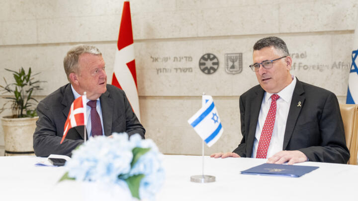 Denmark's Foreign Minister Lars Loekke Rasmussen (L) and Israel's Foreign Minister Gideon Saar have taken seat for talks as they meet in Jerusalem, Israel, on September 7, 2025.