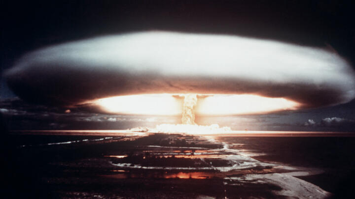 A picture taken in 1971 showing a nuclear explosion in Mururoa atoll, French Polynesia.