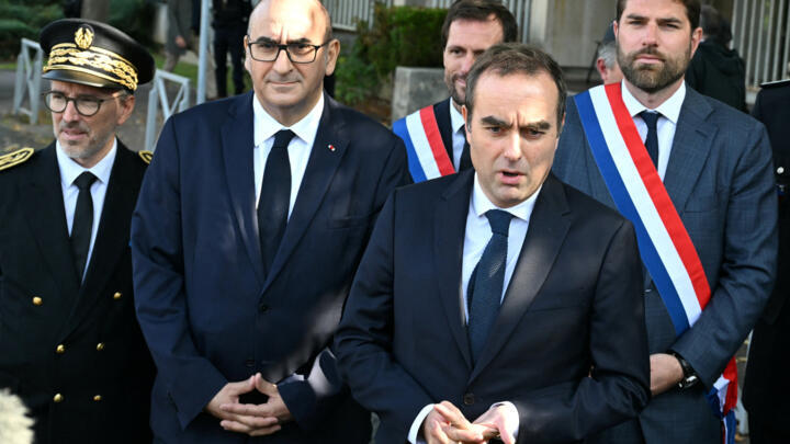Sébastien Lecornu visits a police station south of Paris on his first outing since his reappointment as French PM, on October 11, 2025.