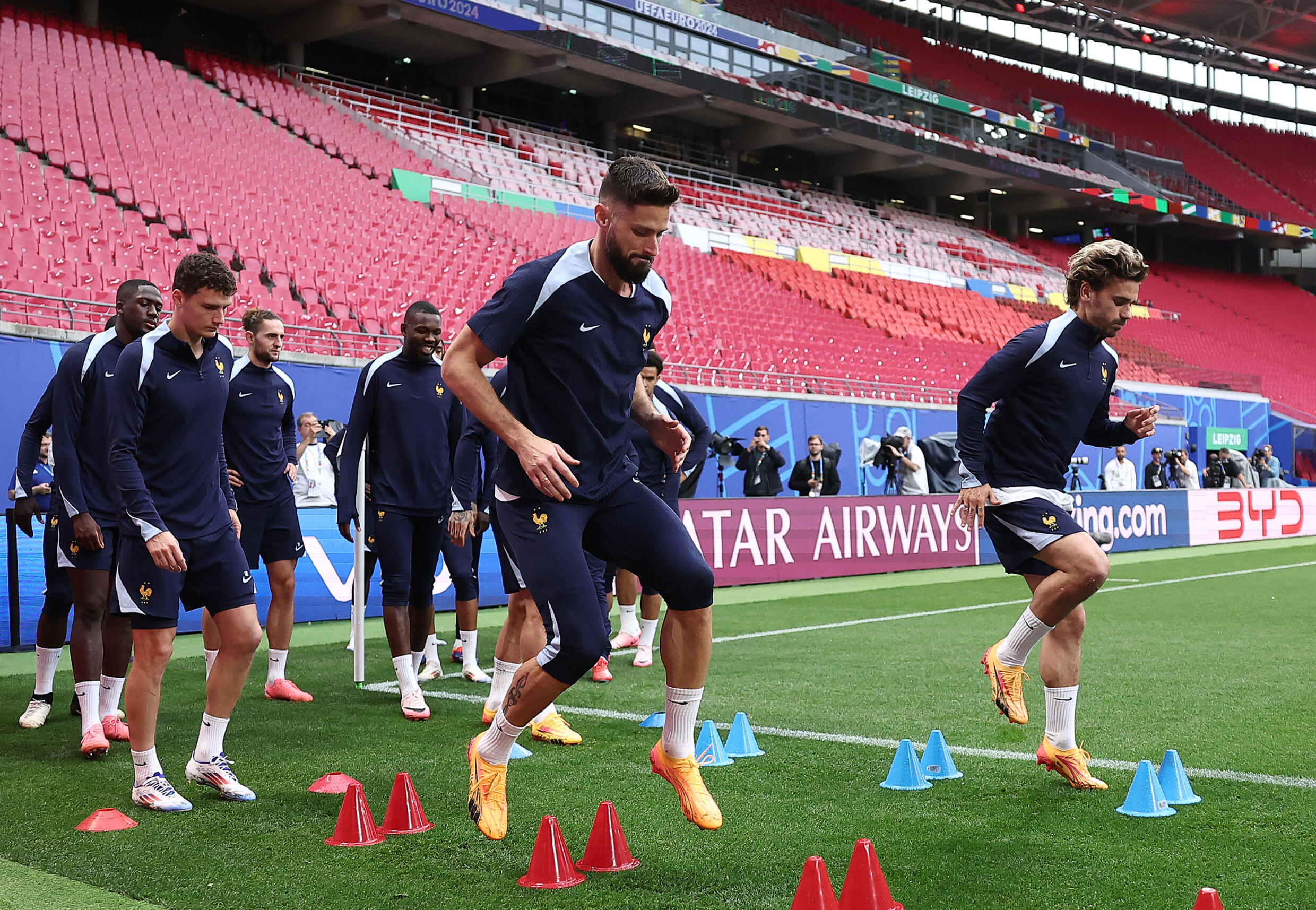 L'équipe de France à l'entraînement le 20 juin 2024 à Leipzig.