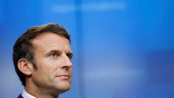 French President Emmanuel Macron attends a news conference during an EU summit in Brussels, Belgium on June 24, 2022. 