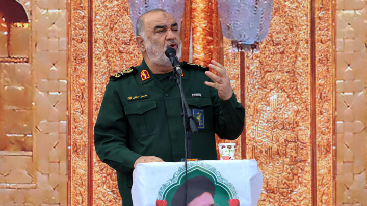 Iran's Revolutionary Guards chief Hossein Salami, who was killed in an Israeli air strike in Tehran on Friday, is seen here at a ceremony in the capital last month.