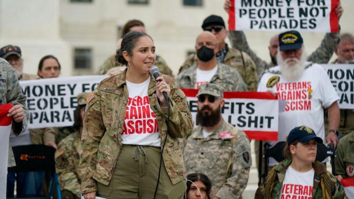 US veterans on June 13, 2025 stage a protest against the military parade for the Army's 250th anniversary, which falls on President Donald Trump's birthday.