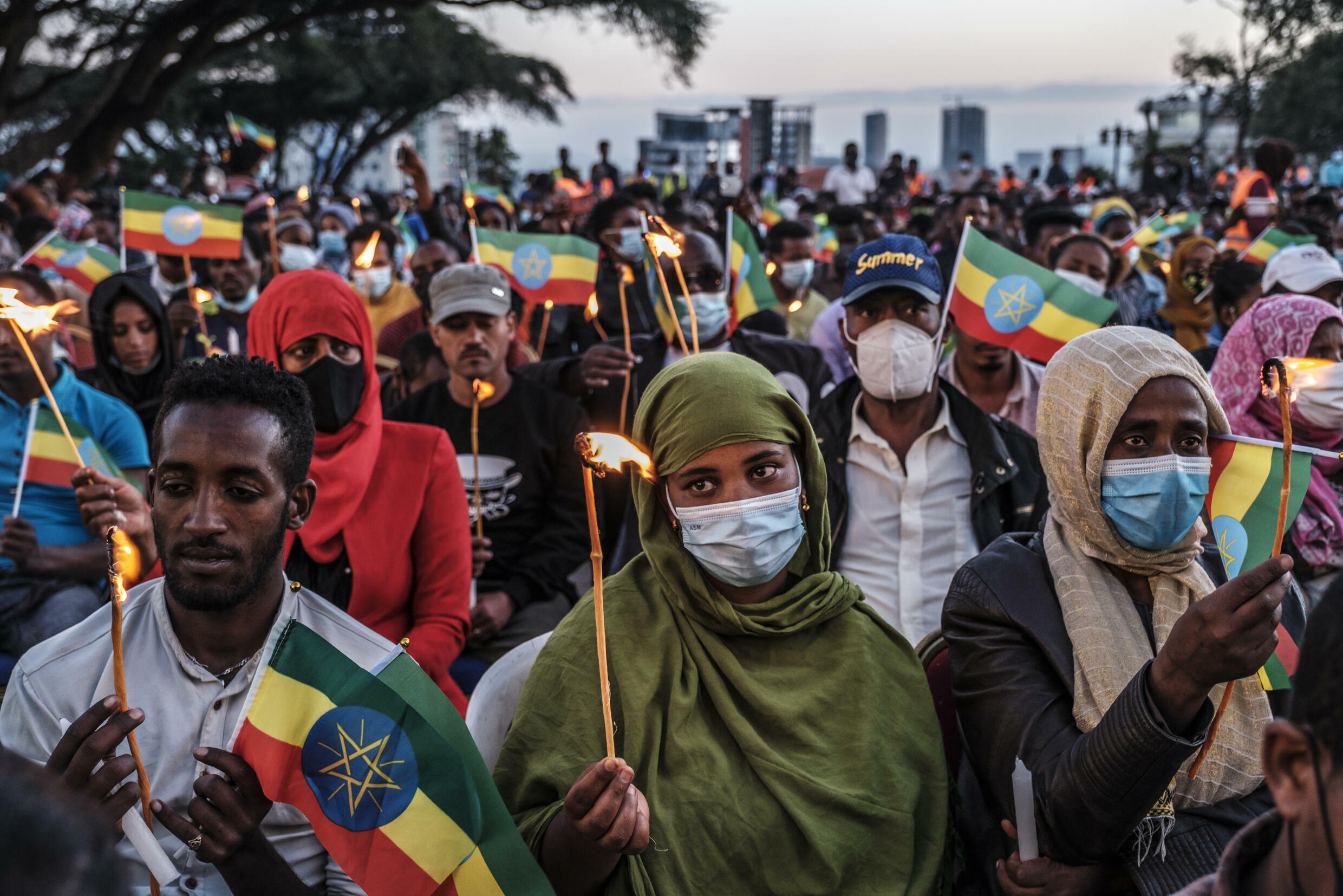 A rally in Ethiopia's capital Addis Ababa, which rebels have been advancing towards