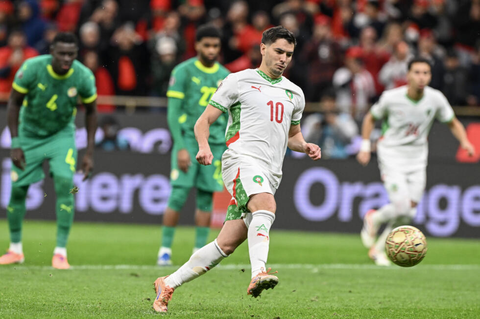 Brahim Diaz attempts a chipped penalty which is saved by Senegal goalkeeper Edouard Mendy right at the end of normal time