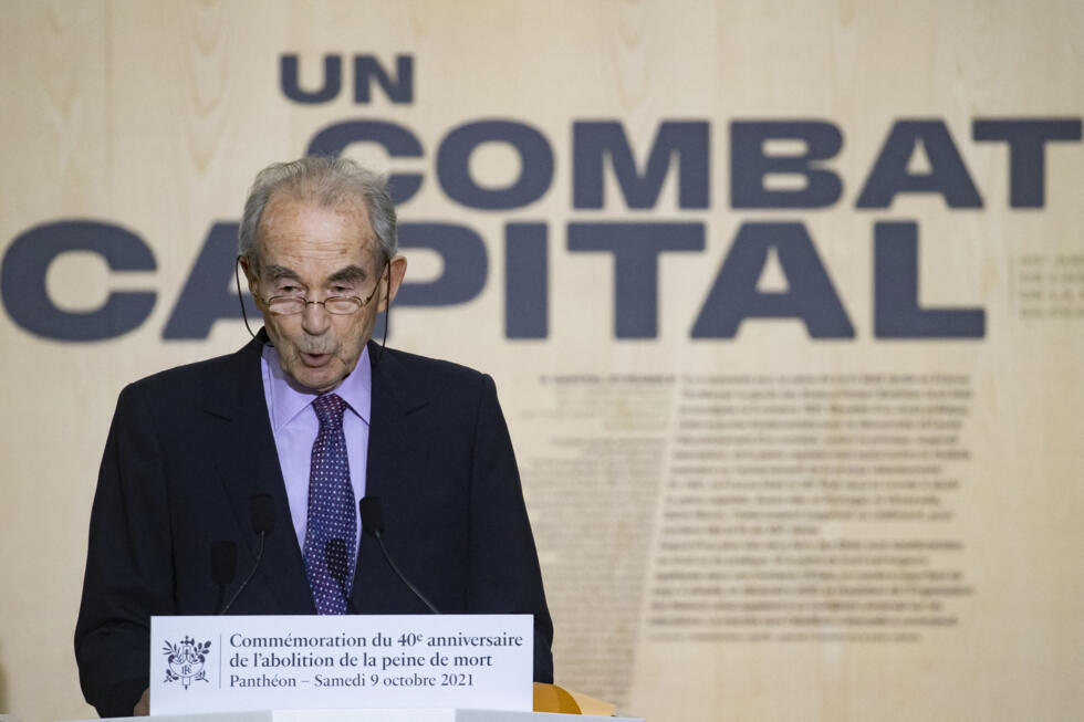 French former Justice Minister Robert Badinter delivers a speech during the commemoration of the 40th anniversary of the death penalty abolition at the Pantheon, in Paris, on October 9, 2021.