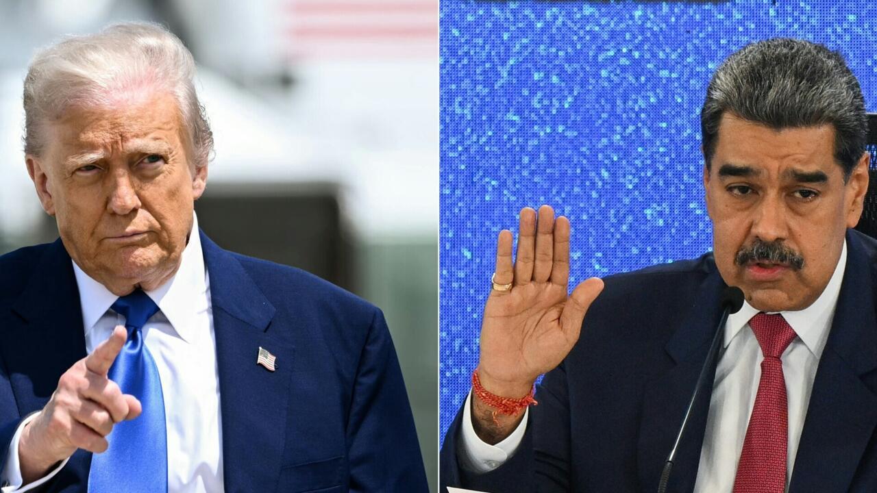 Combo de imágenes del presidente de EEUU, Donald Trump (i), rumbo al Air Force One en la Base Conjunta Andrews, y del presidente de Venezuela, Nicolás Maduro