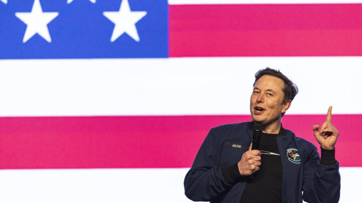 Elon Musk addresses a town hall in Green Bay, Wisconsin on March 30, 2025.