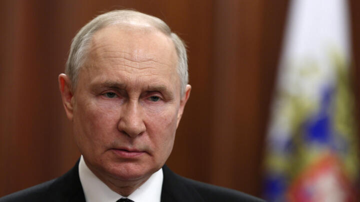 Russian President Vladimir Putin gives a televised address in Moscow, Russia, June 24, 2023.