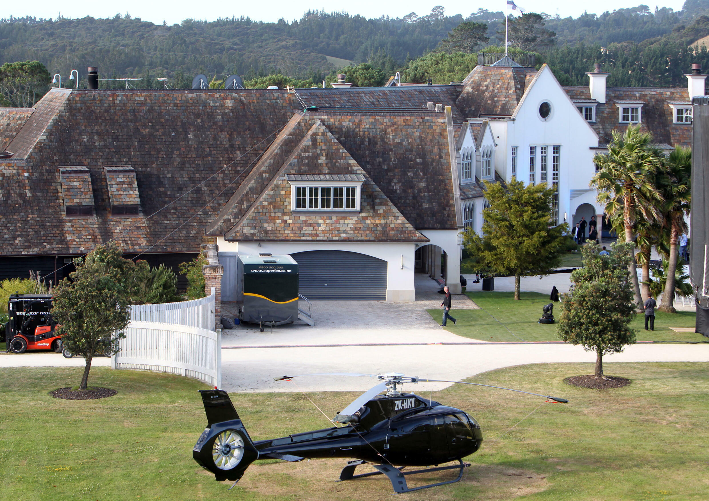 A helicopter parked outside Kim Dotcom's property in Auckland, New Zealand, at the launch of its new website, January 20, 2013.