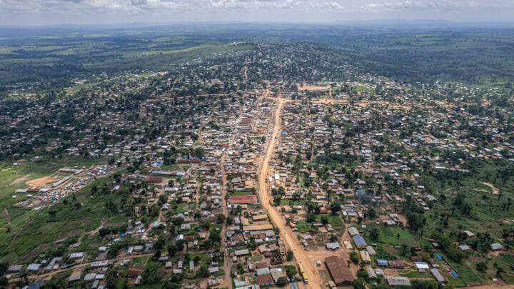 Aerial view of the town of Komanda, in Ituri province, eastern Democratic Republic of Congo, August 30, 2023.