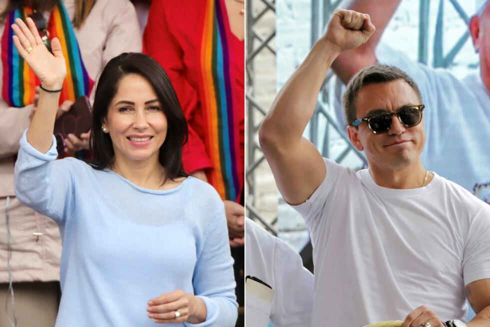 La candidate de gauche Luisa Gonzalez et le président équatorien candidat à sa réélection Daniel Noboa