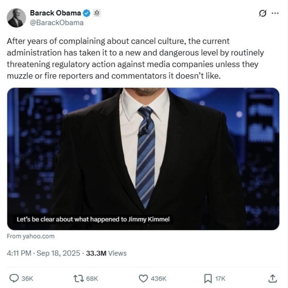 Obama's statement on X.