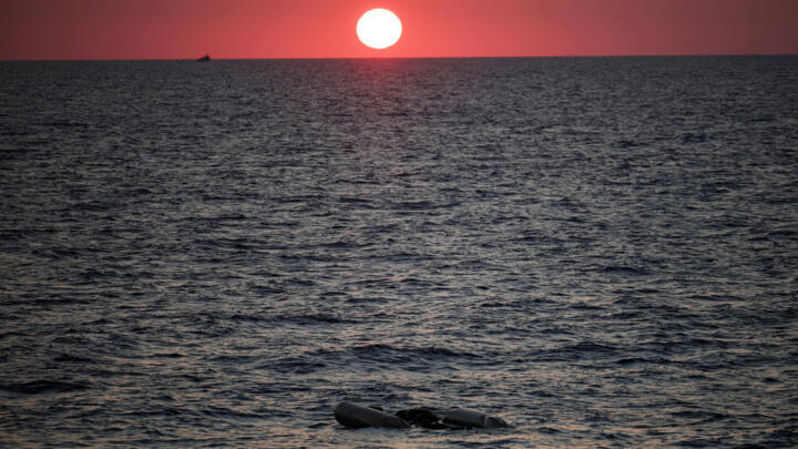 A file photo showing a rubber boat used by migrants off the coast of Libya.