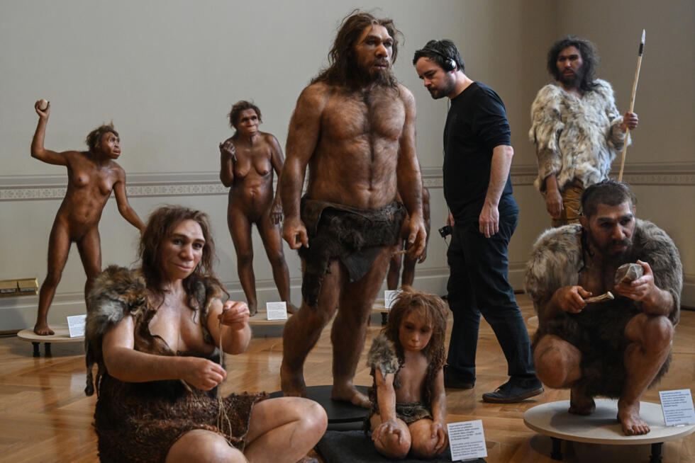 Reconstitution artistique des ancêtres humains exposée au musée national de Prague, le 4 février 2025 en République tchèque.