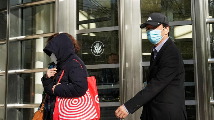 Lu Jianwang, 61, a US citizen charged with conspiring to act as an agent of the Chinese government by helping set up a Chinese ‘secret police station’ in New York, exits Brooklyn federal court after posting bond in New York City, US, April 17, 2023.
