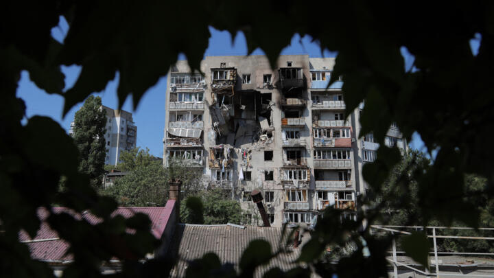This photograph taken on July 24, 2025 shows a damaged residential building following a drone attack in Odesa.