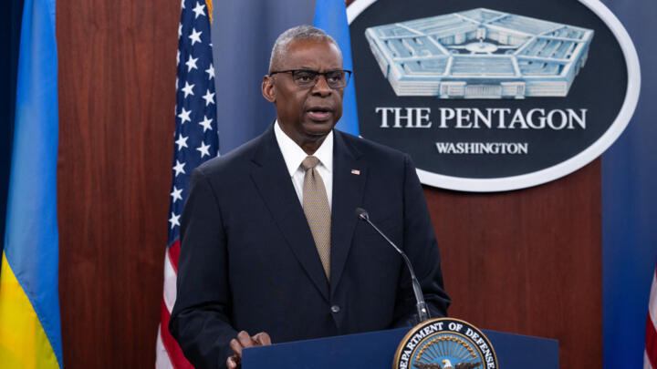 US Defense Minister Lloyd Austin speaks during a press conference after concluding the Ukraine Defense Contact Group at the Pentagon in Washington, DC, on April 26, 2024. 
