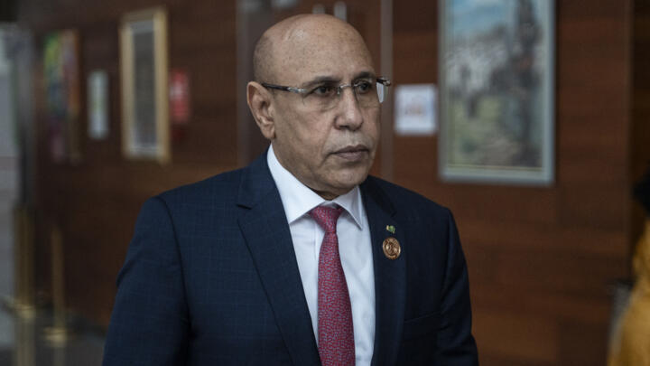 President of Mauritania Mohamed Ould Ghazouan at the AU headquarters in Addis Ababa on Febru17, 2024.