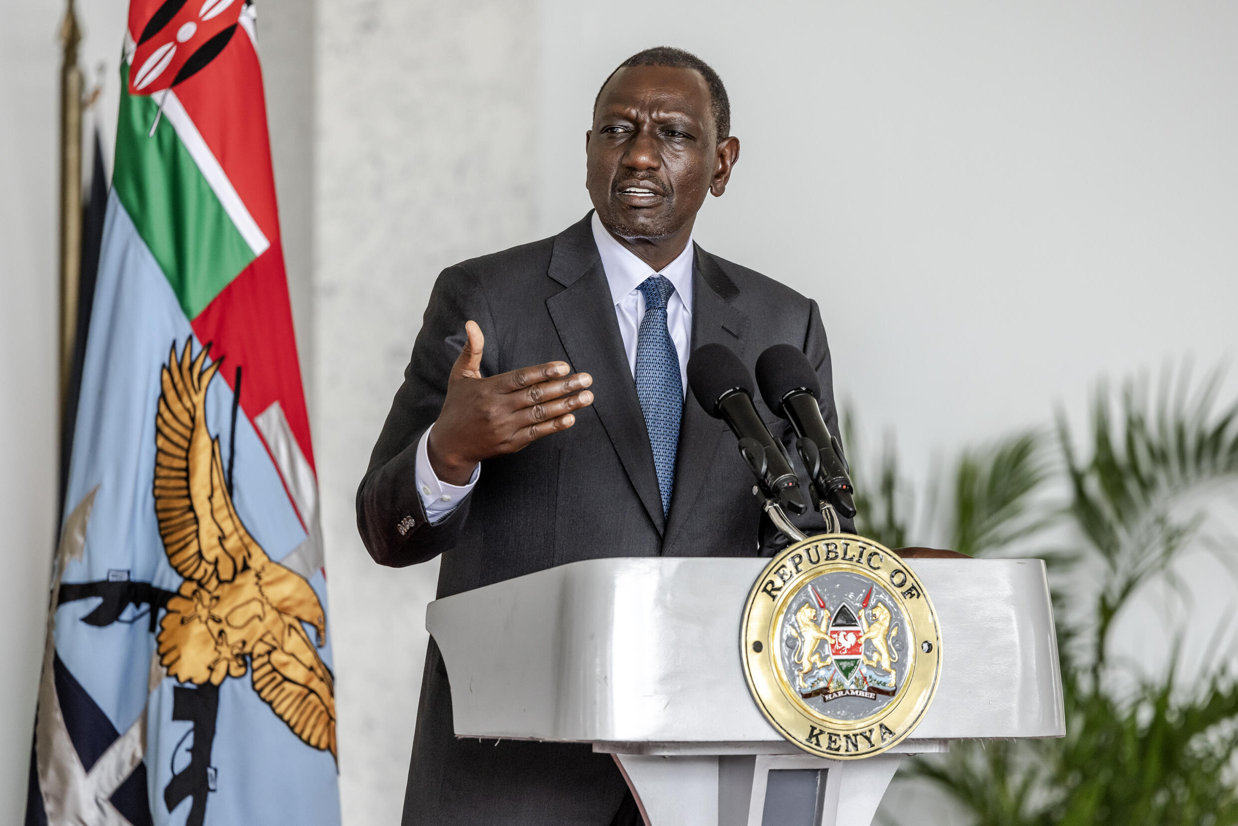 Le président kényan William Ruto lors d'un discours à la nation sur la crise des inondations, le 3 mai 2024 à Nairobi