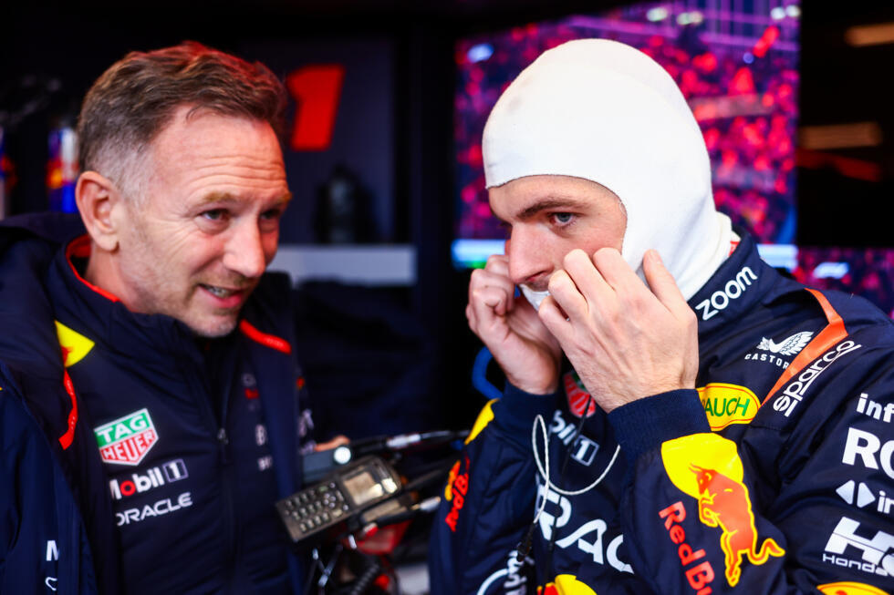 Red Bull principal Christian Horner (L) masterminded Max Verstappen's (R) first four world titles but left the team in July