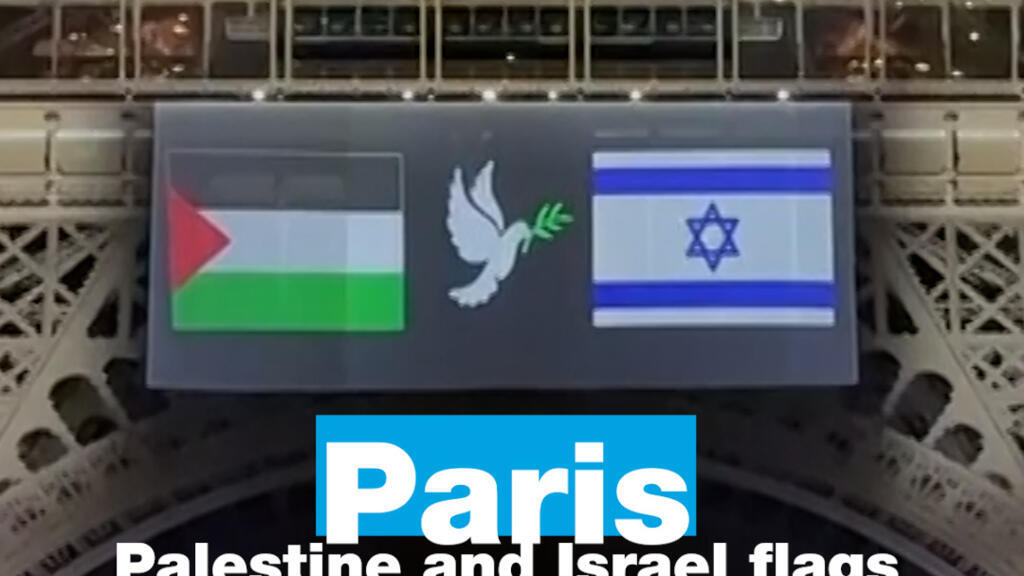Paris: Palestine and Israel flags projected on the Eiffel Tower
