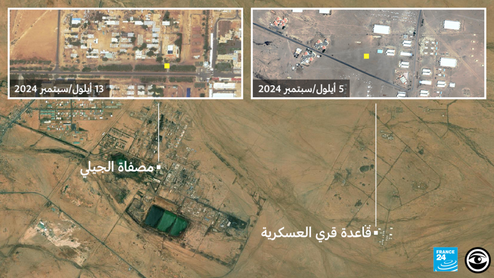 على هذه الخريطة، يمكن لنا أن نرى الموقع الجغرافي للحادثين الذين وقعا في محيط مصفاة الجيلي للنفط خلال شهر أيلول/سبتمبر 2024، الذي من المرجح أنه تم خلالهما استخدام غاز الكلور.
