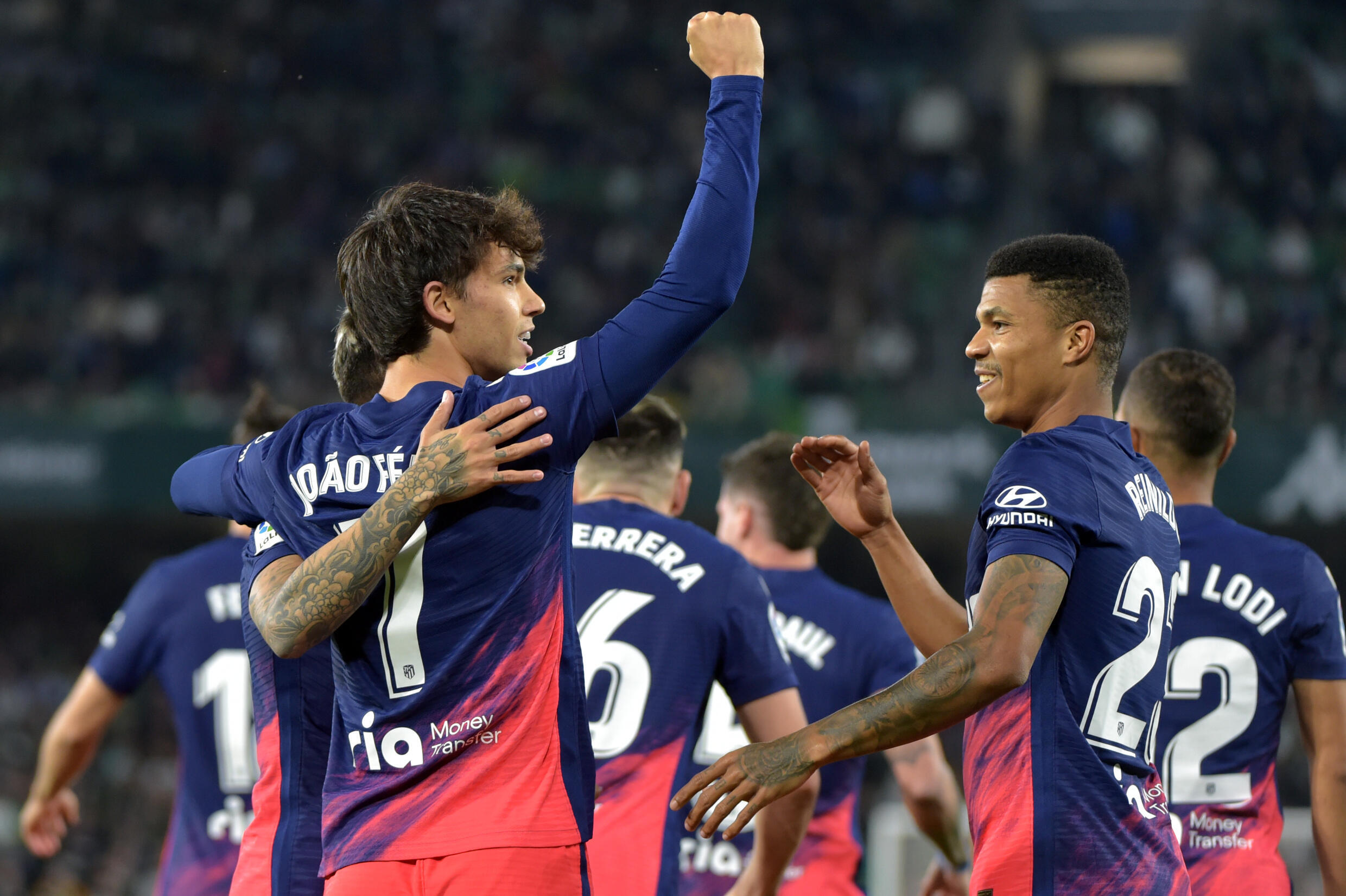 The joy of the Portuguese striker for Atletico Madrid, Joao Felix, after his goal, which he scored in the Real Betis meadow, at the end of the twenty-seventh day of the Spanish League, March 6, 2022