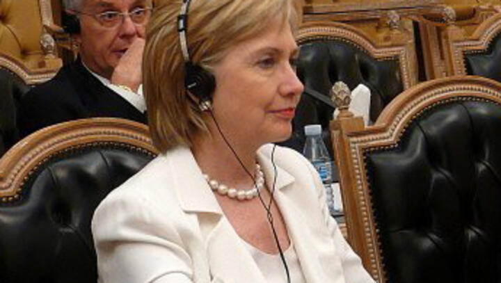 Clinton angered by question on husband Bill's views