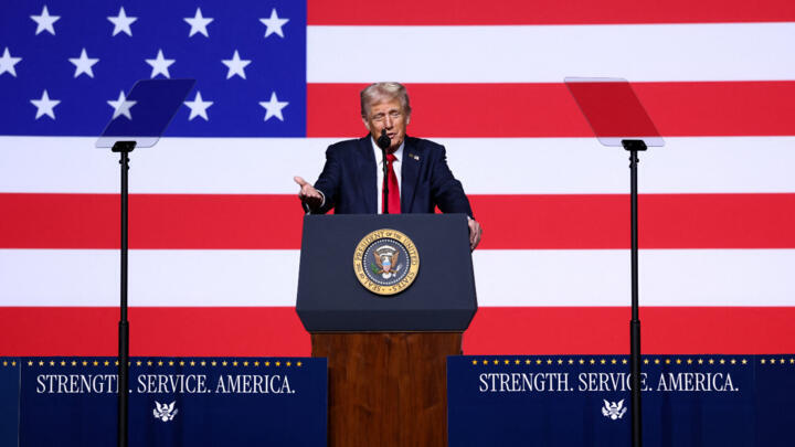 President Donald Trump addresses US military leaders at a base in Quantico, Virginia, on September 30, 2025.