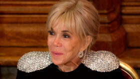 French President's wife Brigitte Macron looks on during a State Banquet at the Guildhall in London, on July 9, 2025, on the second day of a three-day state visit to Britain.