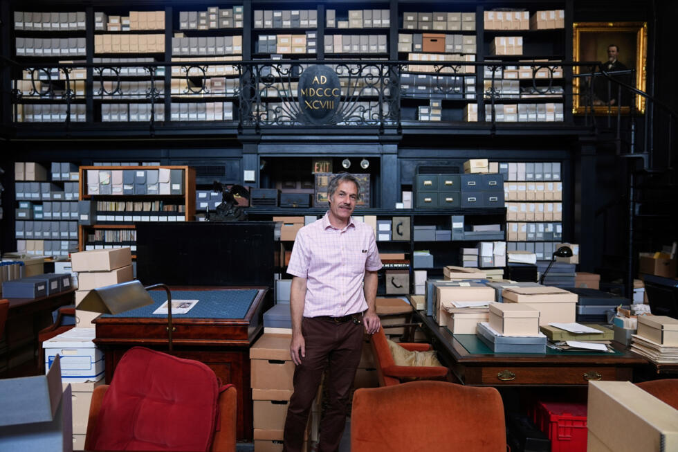 Alessandro Pezzati, Senior Archivist at the University of Pennsylvania Museum, poses for a photograph at the Penn Museum Archives in Philadelphia, August 27, 2025.