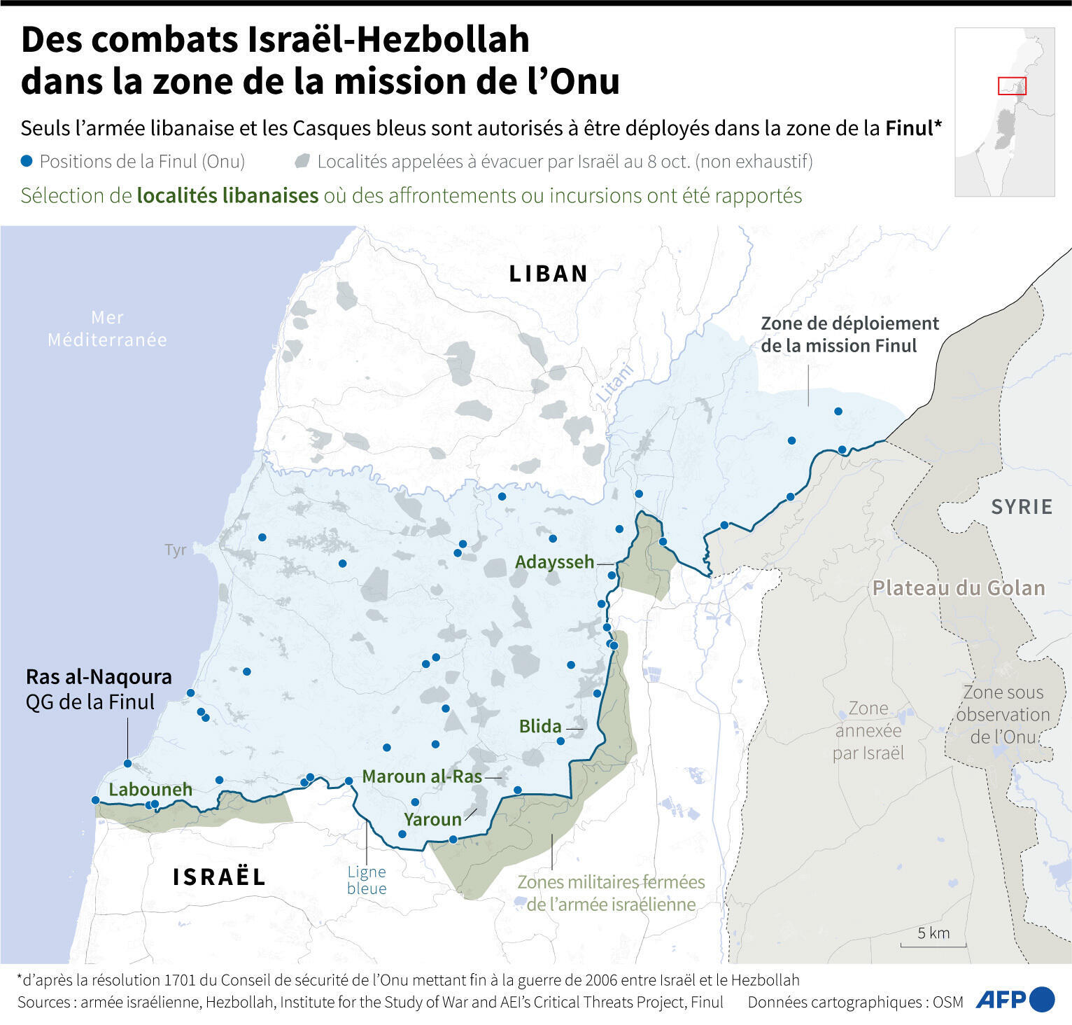 Des combats Israël-Hezbollah dans la zone de déploiement de la mission de l'ONU.
