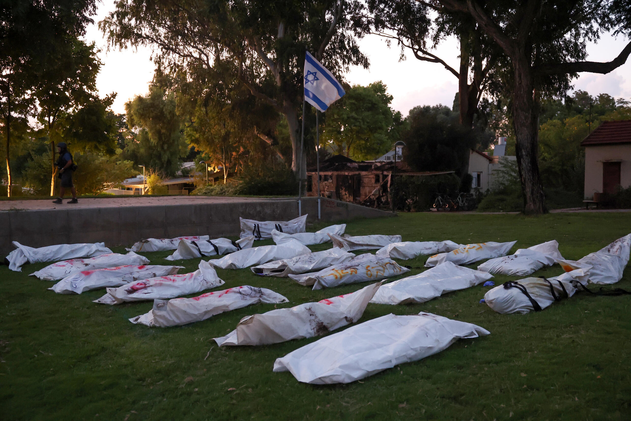 Civilians were killed at Kibbutz Beeri near the border with Gaza at the weekend