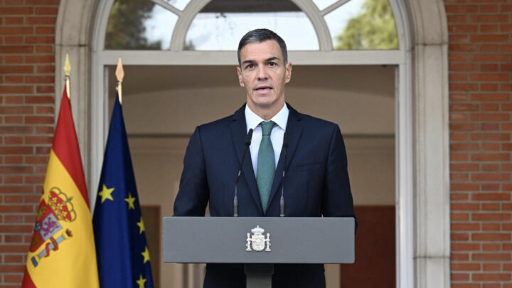 Spanish Prime Minister Pedro Sanchez announcing several measures including an arms embargo on Israel on September 8, 2025. 