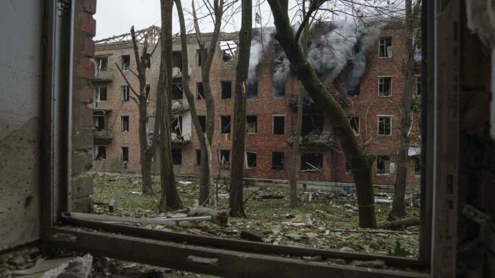 A residential building heavily damaged by a Russian strike in Kyiv, Ukraine, on Thursday, July 31, 2025.