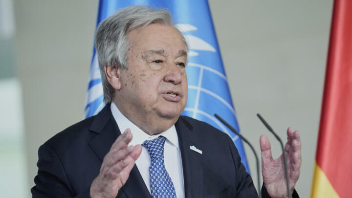 Secretary-General of the United Nations, Antonio Guterres, speaks at a conference in Berlin, Germany, Wednesday, May 14, 2025.
