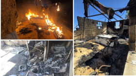 Photos of the house destroyed by fire in Susya, a Palestinian village in the West Bank, on June 23, 2025. The residents accuse Israeli settlers of setting fire to the house.