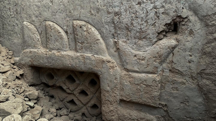 Photo released by the Pontifical Catholic University of Peru on July 22, showing a pre-Hispanic mural discovered at the archaeological site of Huaca Yolanda, in the La Libertad region of Peru.