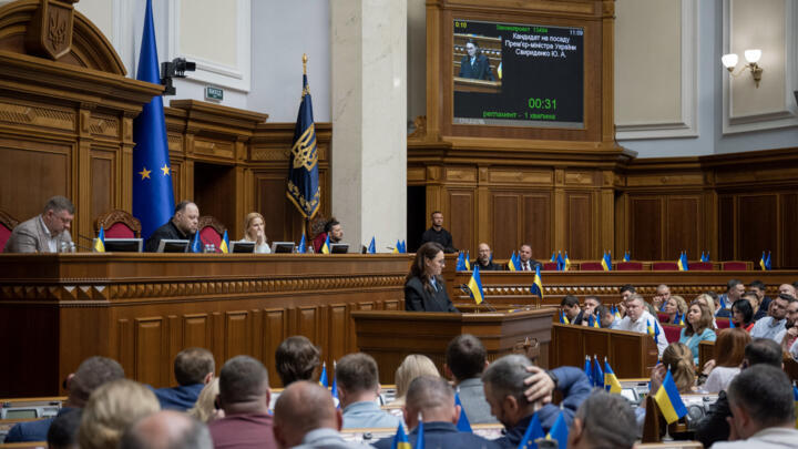 Lawmakers attend a session of Ukrainian parliament in Kyiv on July 17, 2025.