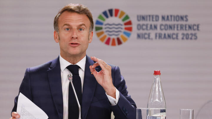 French President Emmanuel Macron at the opening of the United Nations Conference on the Oceans in Nice on June 9, 2025. 