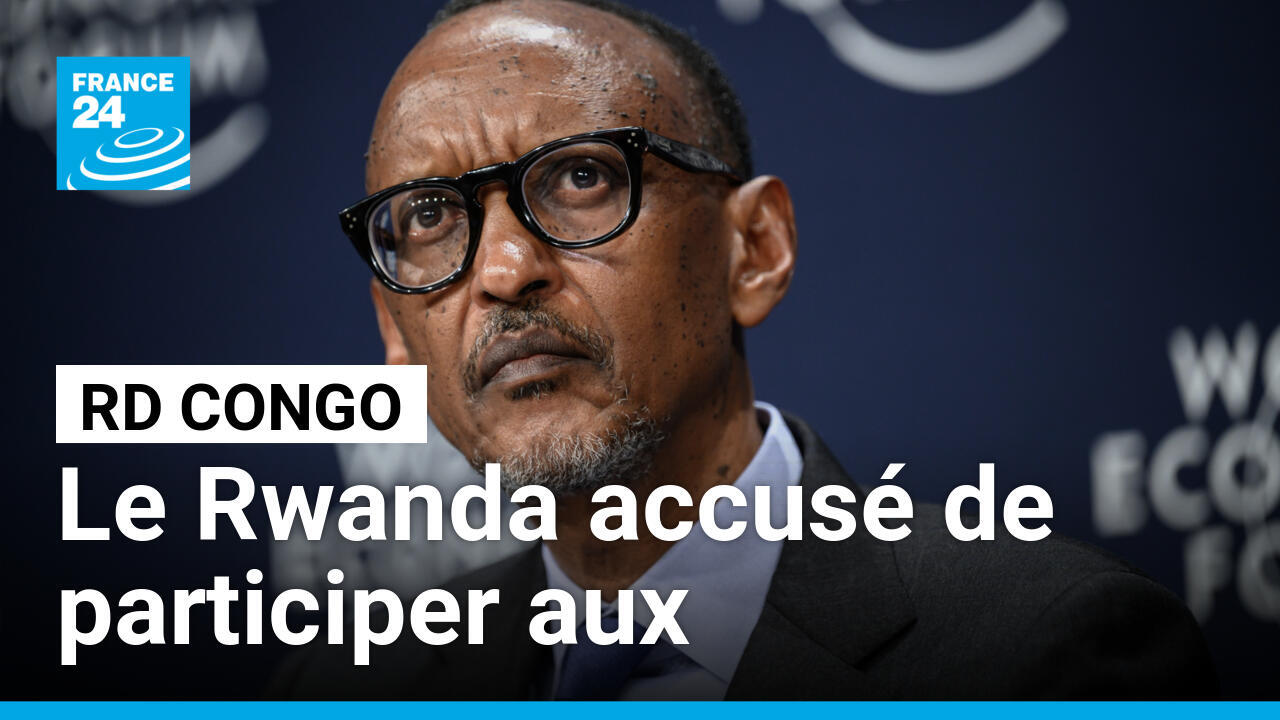 Le président rwandais Paul Kagamé lors d'une conférence de presse, le 25 mai 2022 à Davos