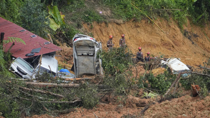 Rescue teams continue the search for victims caught in a landslide on December 17, 2022 in Batang Kali, Malaysia.